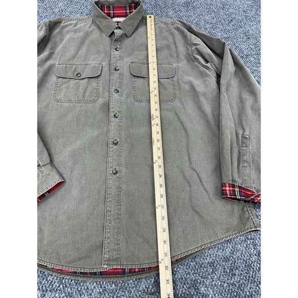Vintage LL Bean Men's XL Hurricane Camp Shirt Green Canvas Flannel Lined USA - Picture 10 of 11